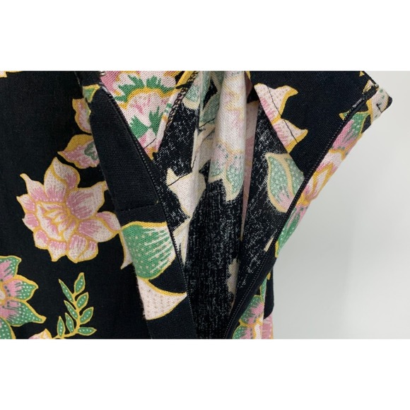 Who What Wear Dress Womens Size XL Linen Blend Black Floral Print Belted Midi - Picture 7 of 12